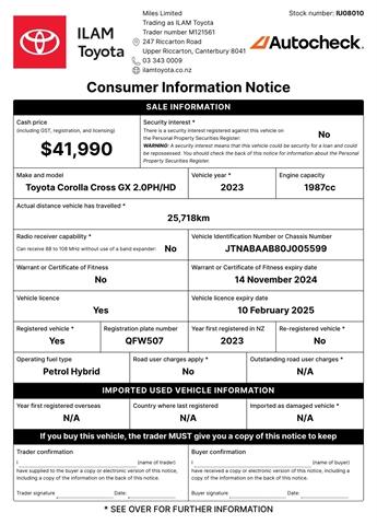 image-19, 2023 Toyota Corolla Cross GX 2.0L Petrol Hybrid FW at Christchurch