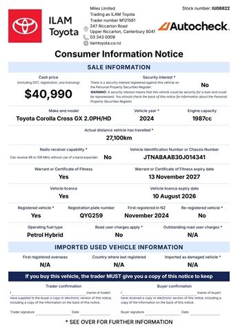 image-16, 2024 Toyota Corolla Cross GX 2.0P HEV FWD at Christchurch