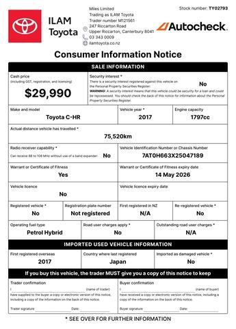 image-18, 2017 Toyota C-HR 1.8L hybrid G Spec FWD at Christchurch