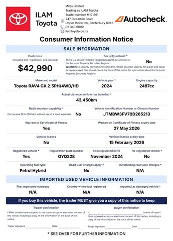 image-16, 2024 Toyota RAV4 GX 2.5P HV ECVT AWD SUV at Christchurch