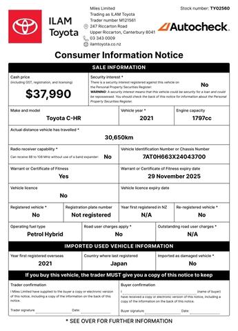 image-19, 2021 Toyota C-HR 1.8L Petrol Hybrid G Mode Nero Ed at Christchurch