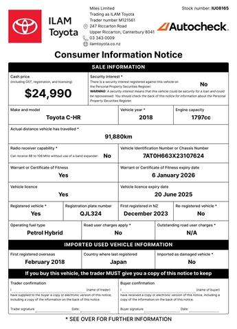 image-15, 2018 Toyota C-HR 1.8L Petrol Hybrid at Christchurch