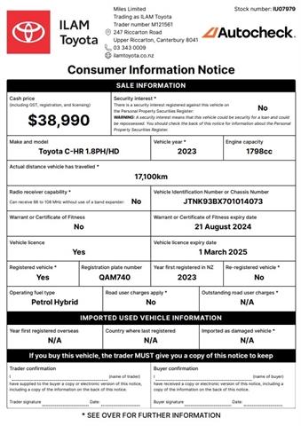 image-19, 2023 Toyota C-HR 1.8L Petrol Hybrid FWD at Christchurch