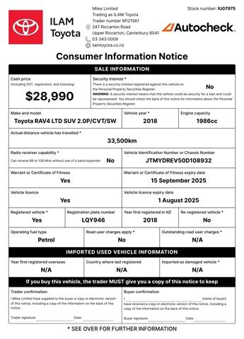 image-19, 2018 Toyota RAV4 Limited 2.0L Petrol SUV at Christchurch