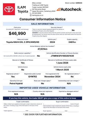 image-16, 2024 Toyota RAV4 GXL 2.5P HV ECVT AWD SUV at Christchurch