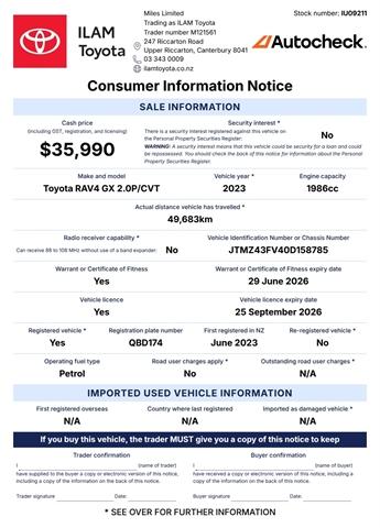 image-16, 2023 Toyota RAV4 GX 2.0P CVT FWD SUV at Christchurch