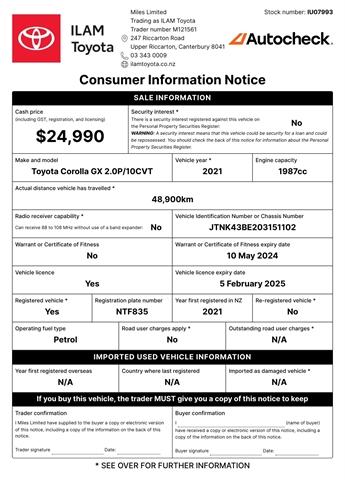 image-17, 2021 Toyota Corolla GX 2L Petrol Hatch at Christchurch