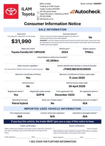 image-16, 2024 Toyota Corolla GX 1.8P HEV CVT FWD Hatch at Christchurch