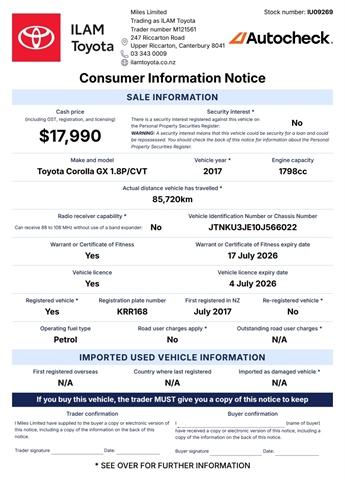 image-16, 2017 Toyota Corolla GX FWD 1.8P HATCH at Christchurch