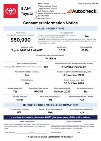 image-15, 2022 Toyota GR86 Gt 2.4P/6Mt at Christchurch