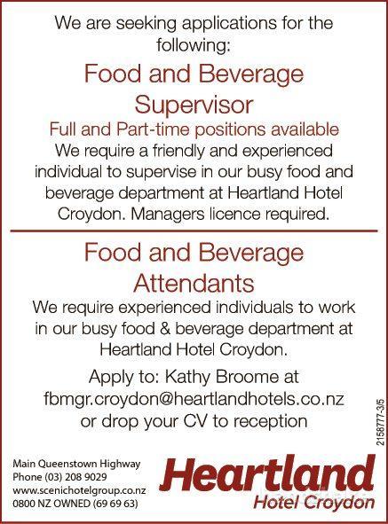 Food and Beverage Supervisor/Attendants on handshake