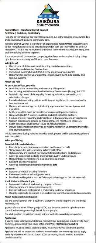 Rates Officer – Kaikoura District Council
