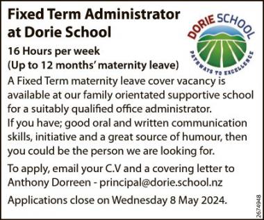 Fixed Term Administrator at Dorie School