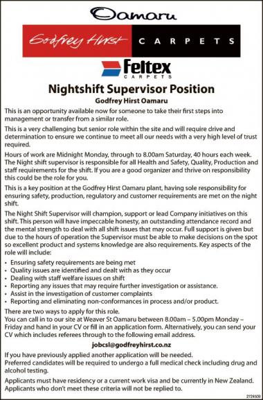 Nightshift Supervisor Position