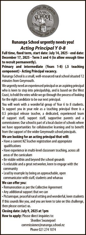 Runanga School urgently needs you!