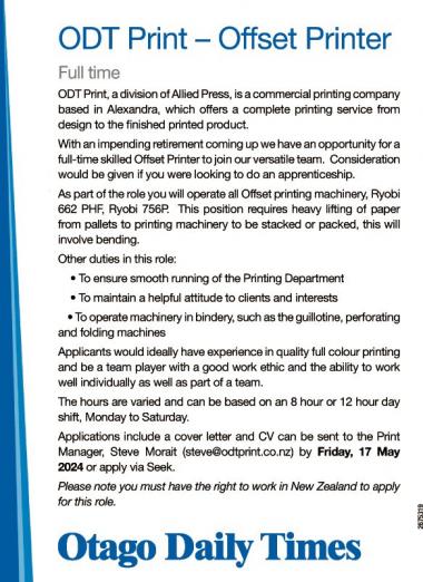 ODT Print – Offset Printer in Otago