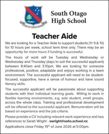 Teacher Aide in Otago