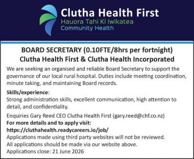 BOARD SECRETARY (0.10FTE/8hrs per fortnight)