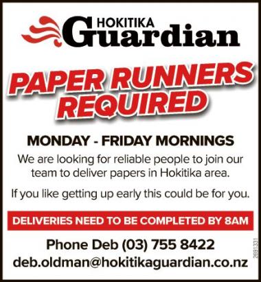 PAPER RUNNERS REQUIRED