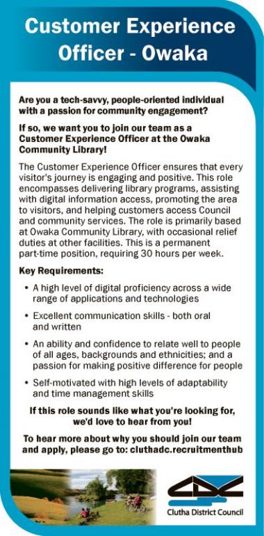 Customer Experience Officer - Owaka