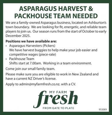 ASPARAGUS HARVEST & PACKHOUSE TEAM NEEDED