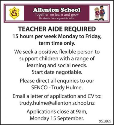 TEACHER AIDE REQUIRED