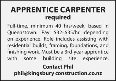 Apprentice Carpenter required