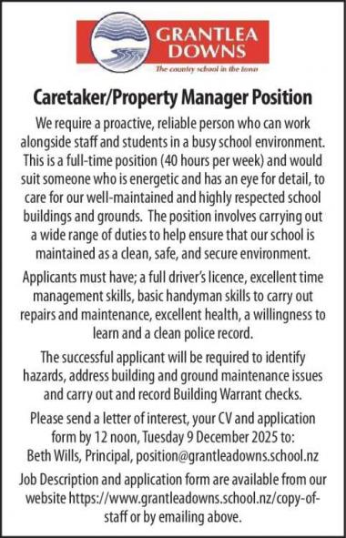 Caretaker/Property Manager Position in Canterbury