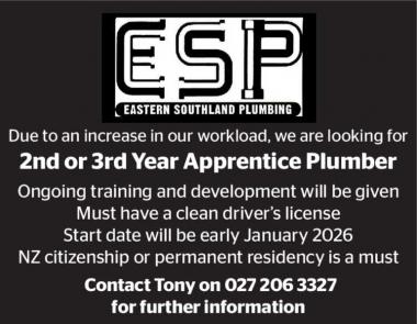 2nd or 3rd Year Apprentice Plumber