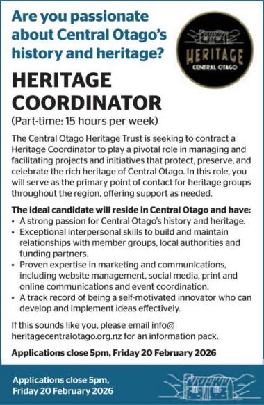 HERITAGE COORDINATOR in Otago