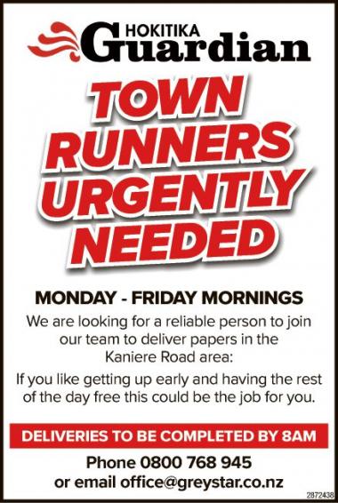 TOWN RUNNERS URGENTLY NEEDED