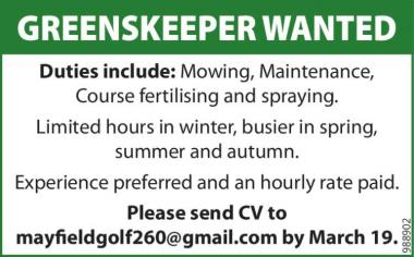 GREENSKEEPER WANTED