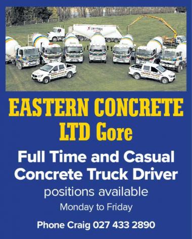 Full Time and Casual Concrete Truck Driver in Southland
