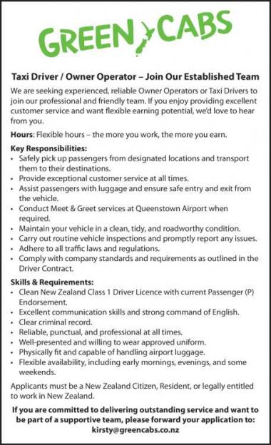 Taxi Driver/Owner Operator –
