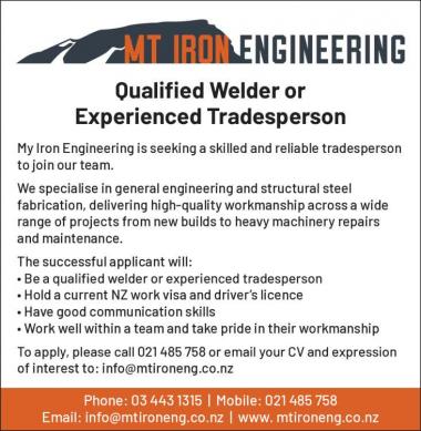 Qualified Welder or Experienced Tradesperson