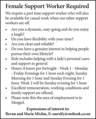 Female Support Worker Required