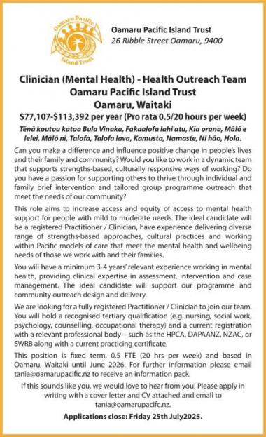 Clinician (Mental Health) - Health Outreach Team