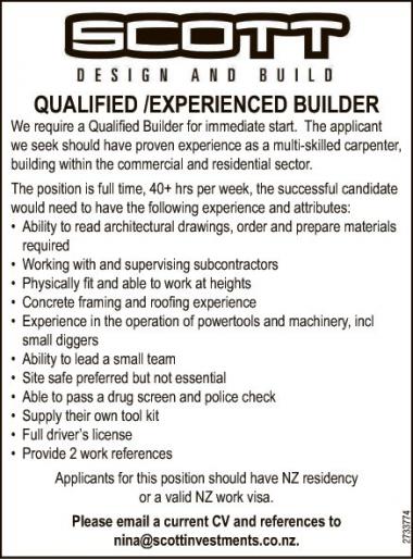 QUALIFIED/EXPERIENCED BUILDER