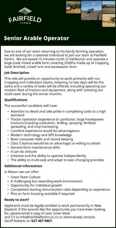 Senior Arable Operator in Canterbury