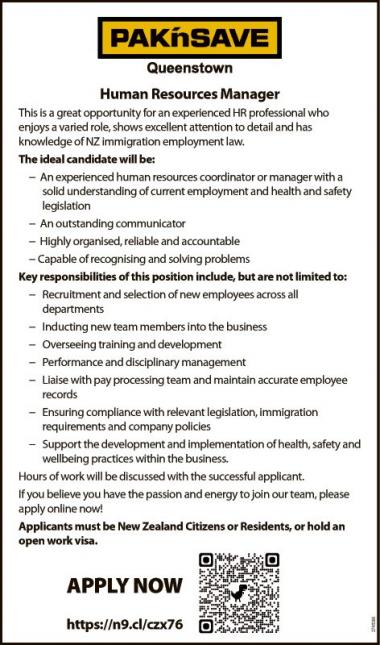 Human Resources Manager in Otago