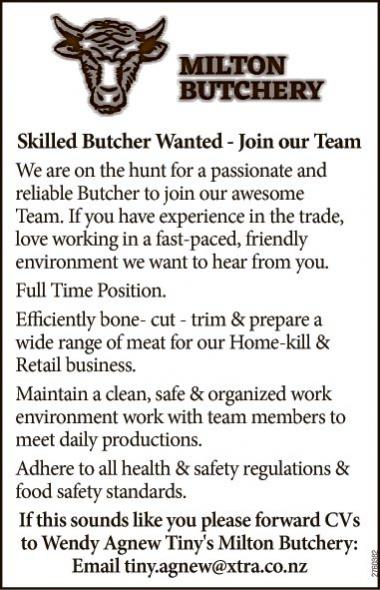 Skilled Butcher Wanted -