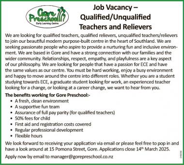 Job Vacancy – Qualified/Unqualified