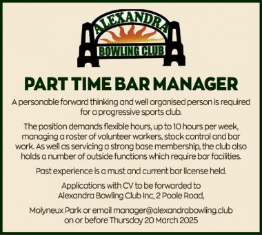 PART TIME BAR MANAGER