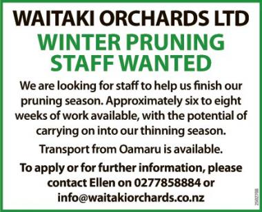 WINTER PRUNING STAFF WANTED