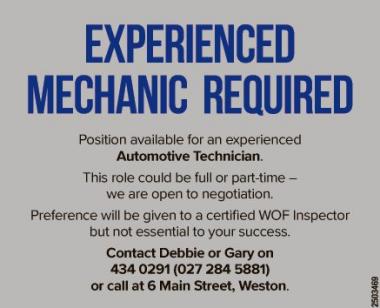 EXPERIENCED MECHANIC REQUIRED