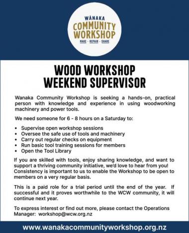 WOOD WORKSHOP WEEKEND SUPERVISOR