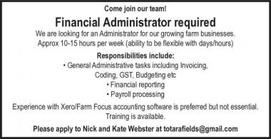 Financial Administrator required in Otago