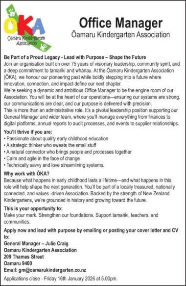 Office Manager in Otago