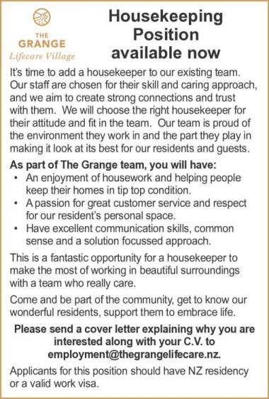 Housekeeping Position available now