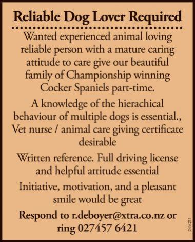 Reliable Dog Lover Required